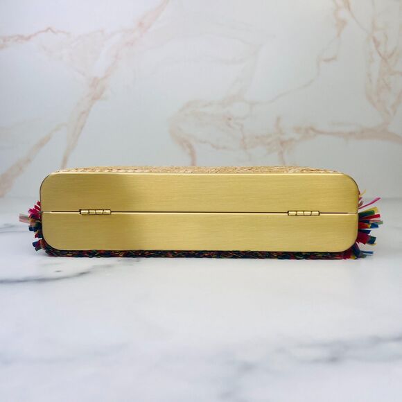 REVOLVE olga berg Carlita Carnivale Clutch Fringe and Raffia Gold Chain Strap - Picture 5 of 8